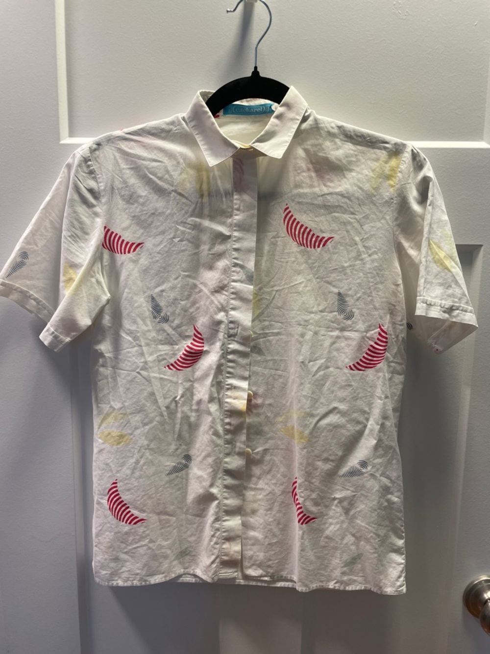 Vintage French Short-Sleeve Printed Button-Up Shirt - Cacharel Size XS
